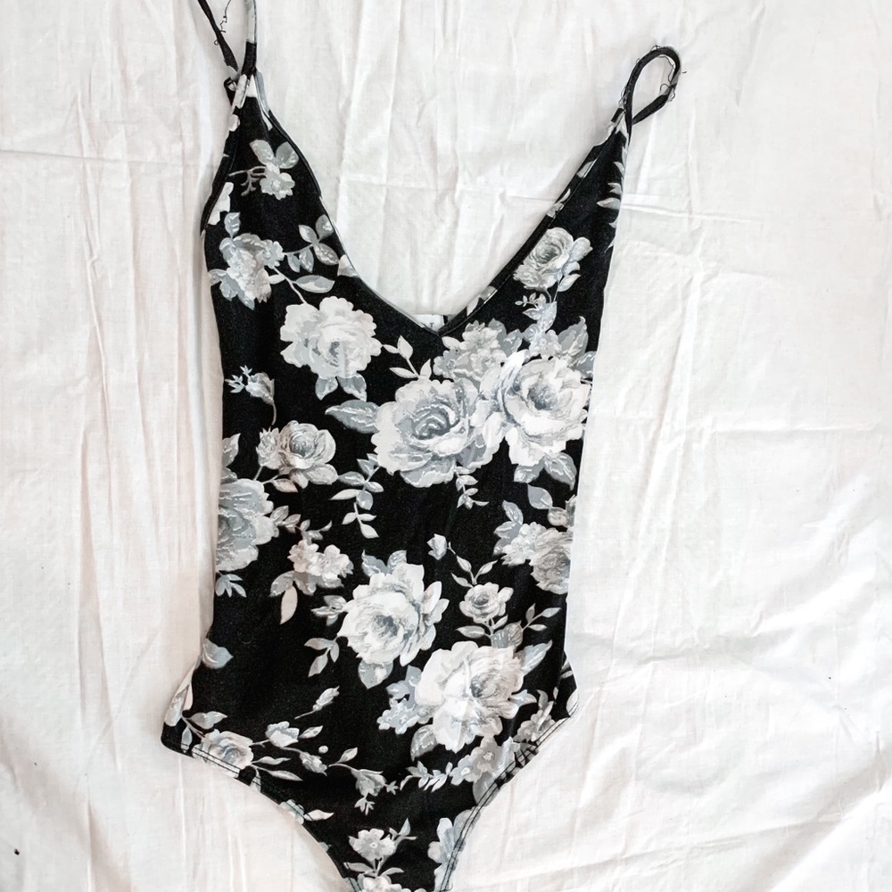 Floral black and white bodysuit